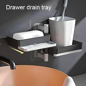 Rotatable Soap Dish Holder with Strong Suction 2 Layer Cup